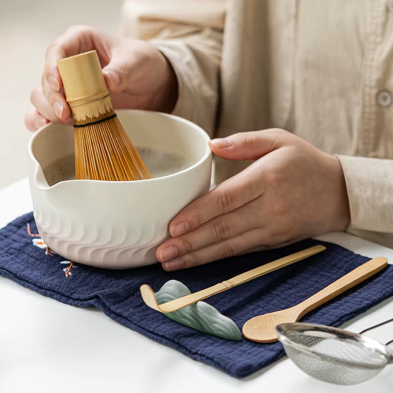 8Pcs Matcha Set Matcha Kit with Handcrafted Glazed Matcha Bowl & Bamboo Whisk Tea Starter Kit Matcha Stand Japanese Tea Ceremony