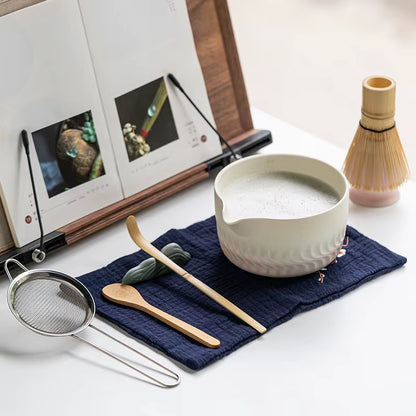 8Pcs Matcha Set Matcha Kit with Handcrafted Glazed Matcha Bowl & Bamboo Whisk Tea Starter Kit Matcha Stand Japanese Tea Ceremony