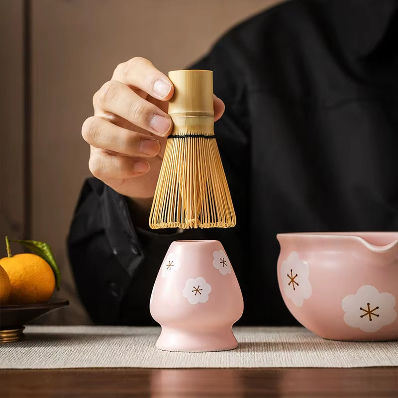 4PCS Flowers Pink Matcha Set