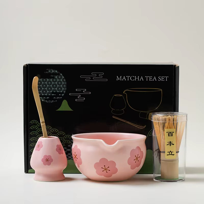 4PCS Flowers Pink Matcha Set