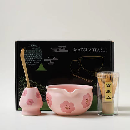 4PCS Flowers Pink Matcha Set