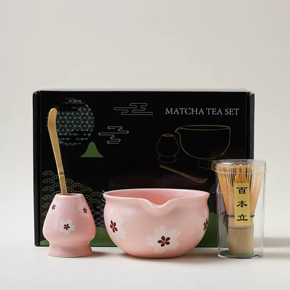 4PCS Flowers Pink Matcha Set