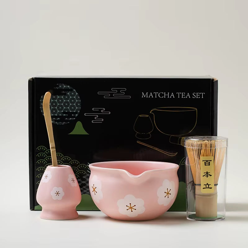 4PCS Flowers Pink Matcha Set