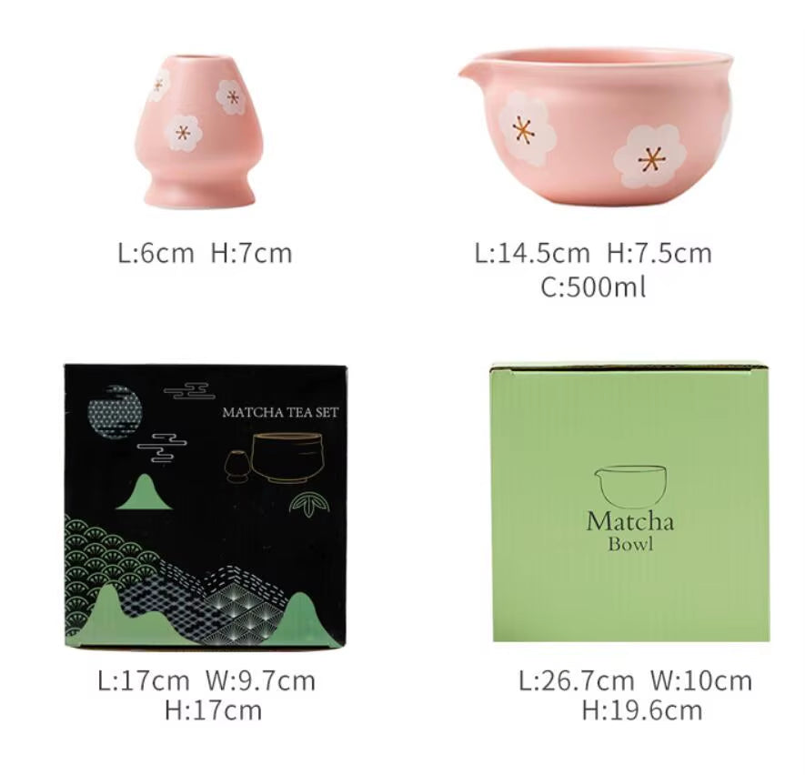 4PCS Flowers Pink Matcha Set