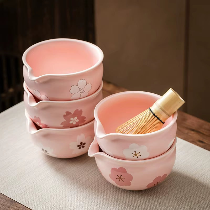 4PCS Flowers Pink Matcha Set