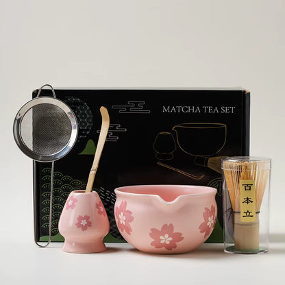 4PCS Flowers Pink Matcha Set